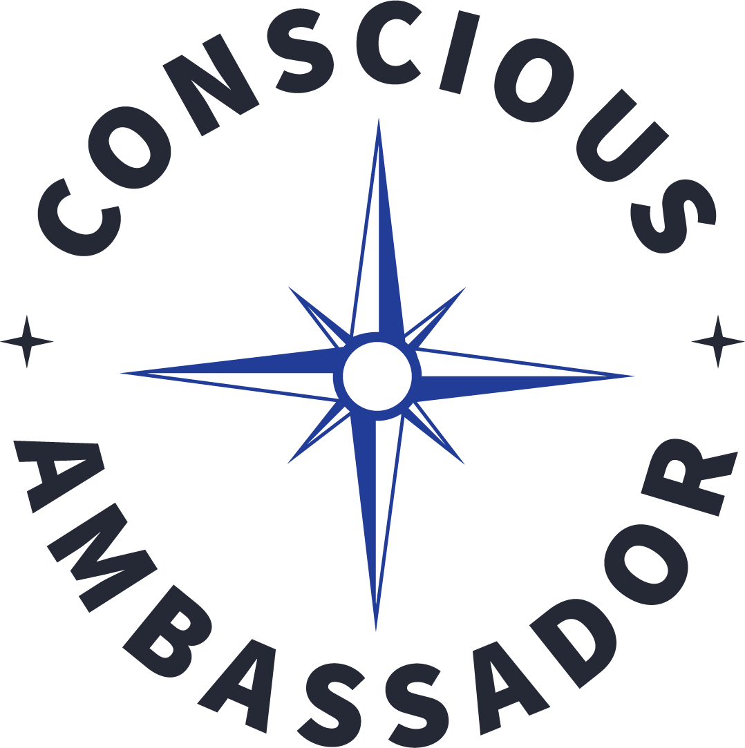 A blue star with the words conscious ambassador written underneath it.